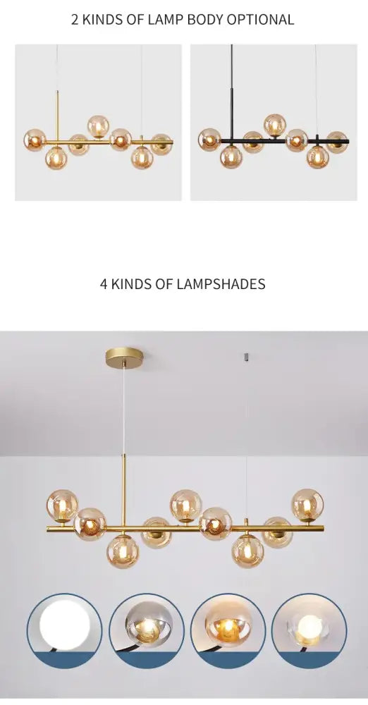 Modern black and amber glass ball ceiling chandelier dining room