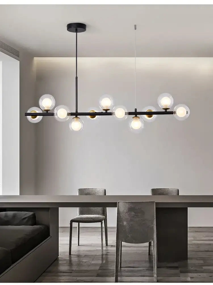 Modern black and amber glass ball ceiling chandelier dining room