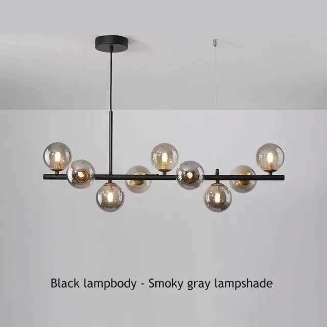 Modern black and smoky gray glass ball chandelier dining room