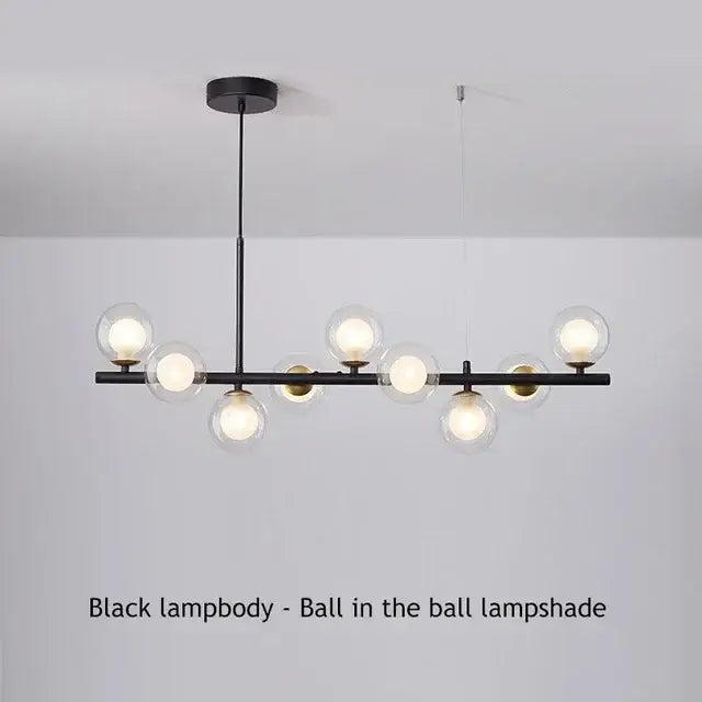 Modern black and smoky gray glass ball chandelier dining room
