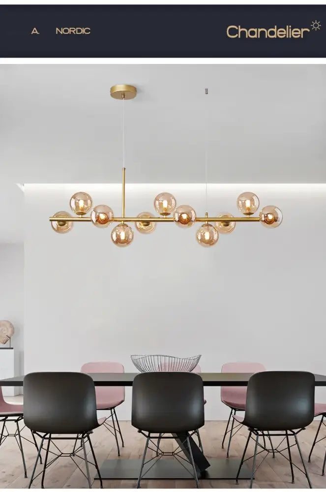 Modern black and smoky gray glass ball chandelier dining room