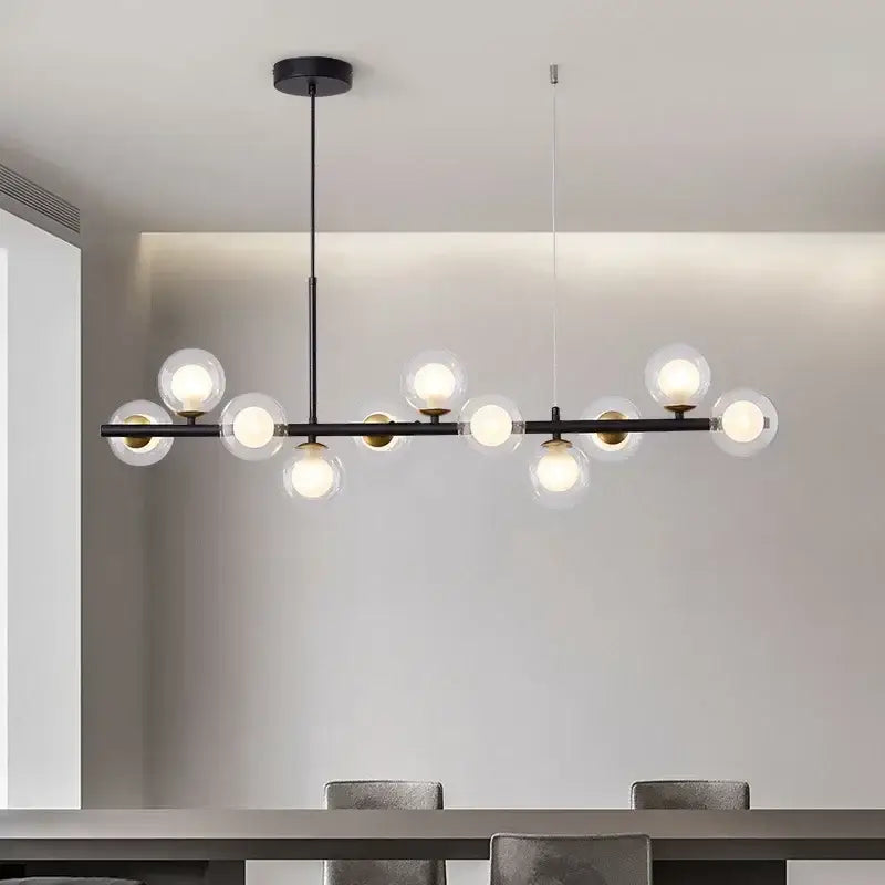 Modern black and smoky gray glass ball chandelier dining room