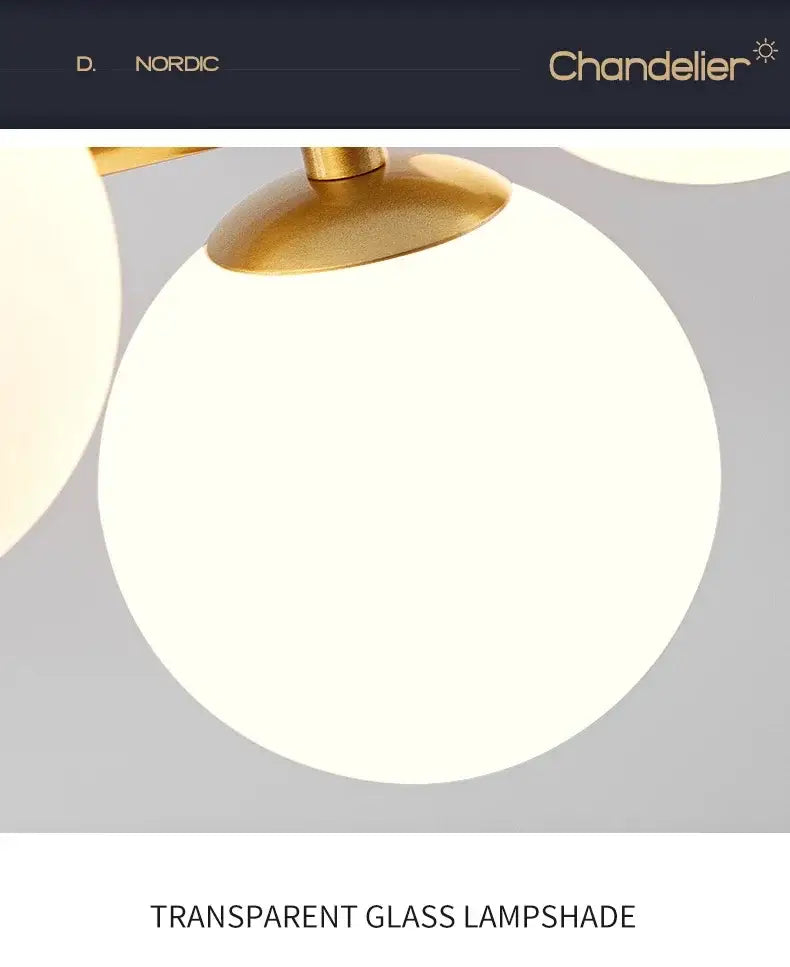 Modern gold glass ball chandelier dining room warm light