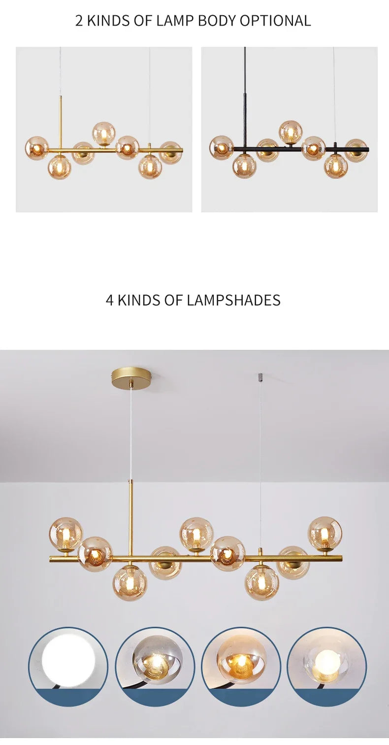 Modern gold glass ball chandelier dining room cognac pendant light