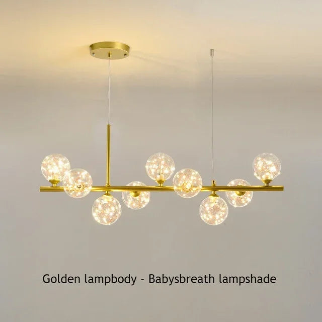Modern gold glass ball chandelier dining room cognac pendant light
