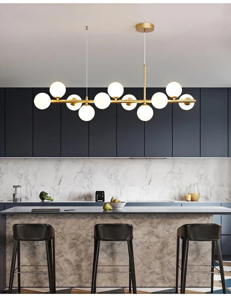 Modern gold glass ball chandelier dining room cognac pendant light