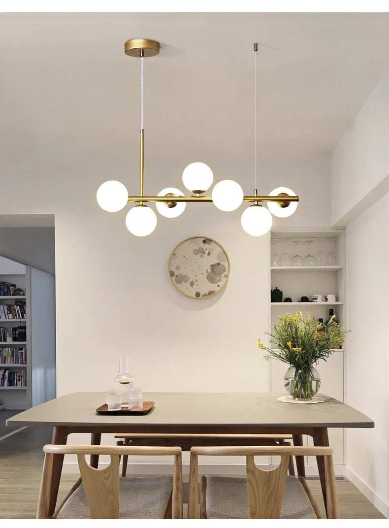 Modern gold glass ball chandelier dining room cognac pendant light