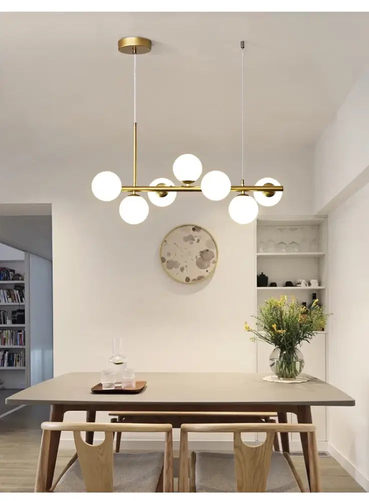 Modern gold glass ball chandelier dining room cognac pendant light