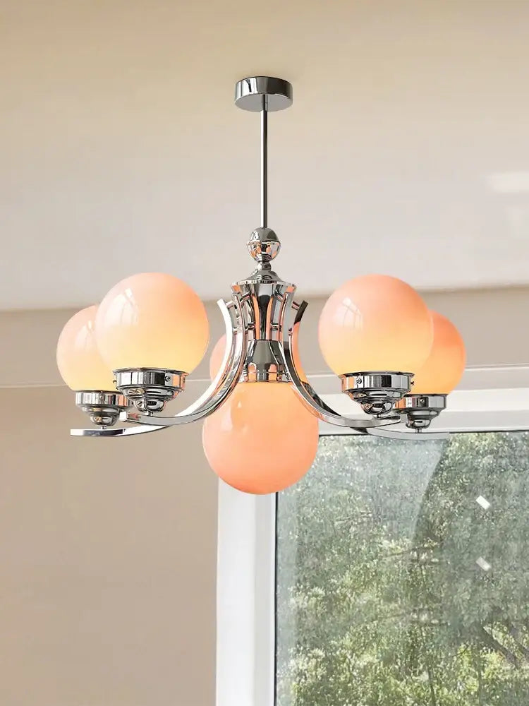 Modern chrome glass ball chandelier dining room warm light