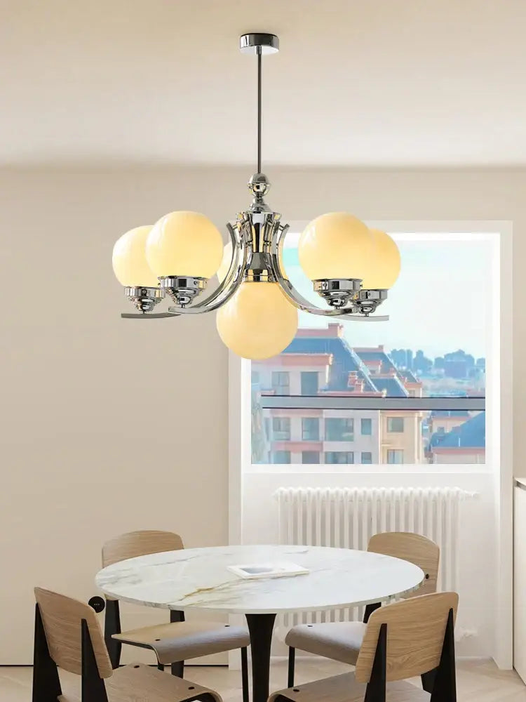 Modern chrome glass ball chandelier dining room warm light