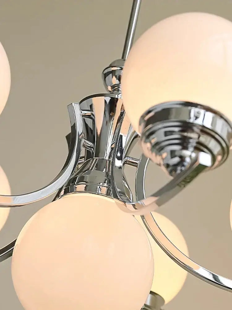Modern chrome glass ball chandelier dining room warm light