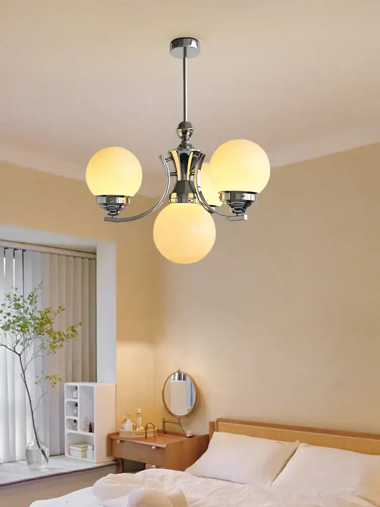 Modern chrome glass ball chandelier dining room warm light