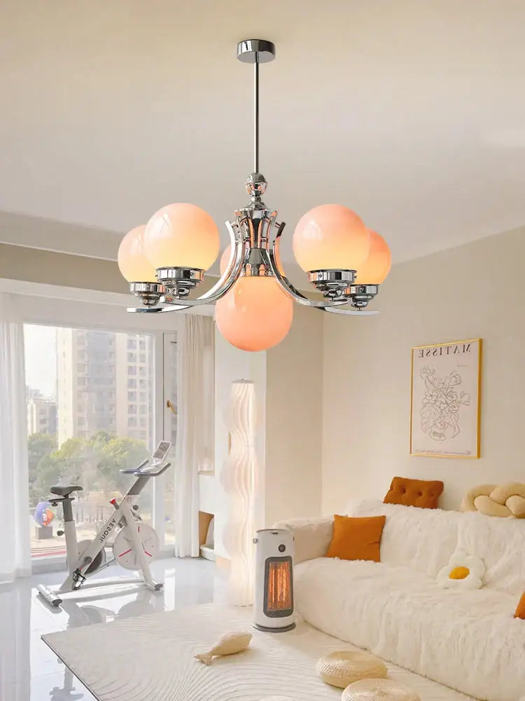 Modern chrome glass ball chandelier dining room warm light