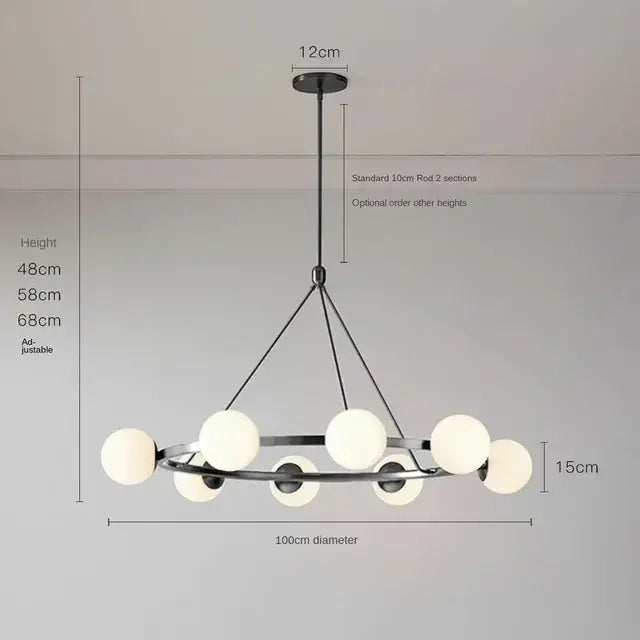 Modern black six light glass ball chandelier dining room pendant light