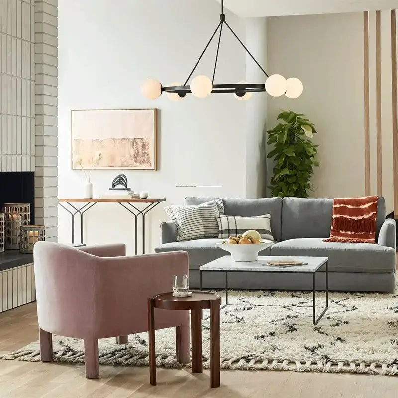 Modern black six light glass ball chandelier dining room pendant light