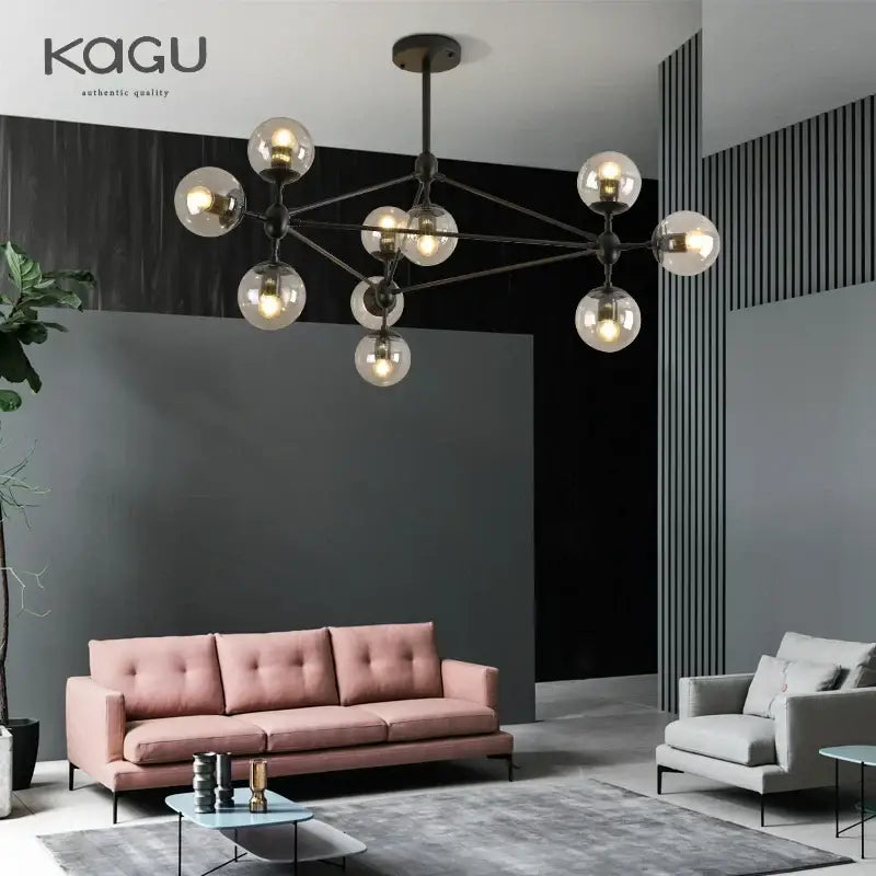 Modern black geometric glass ball chandelier for dining room
