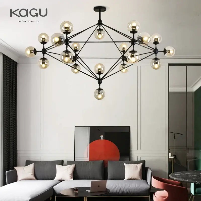 Modern black geometric glass ball chandelier for dining room