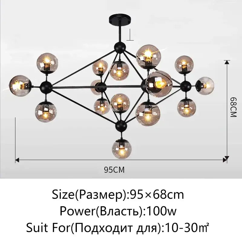 Modern black geometric glass ball chandelier for dining room