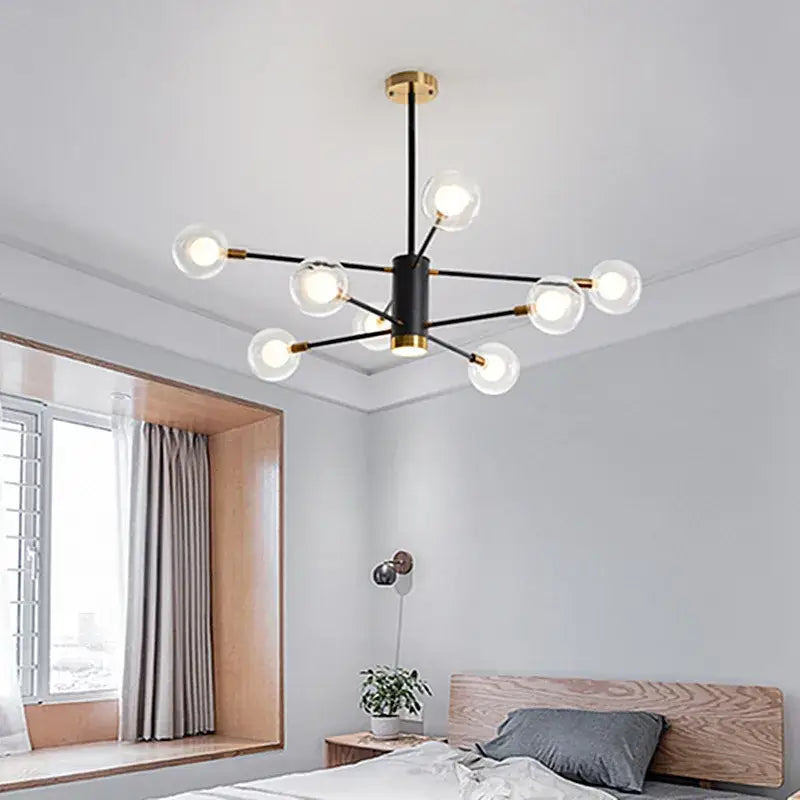 Modern black & gold glass ball chandelier living room pendant light