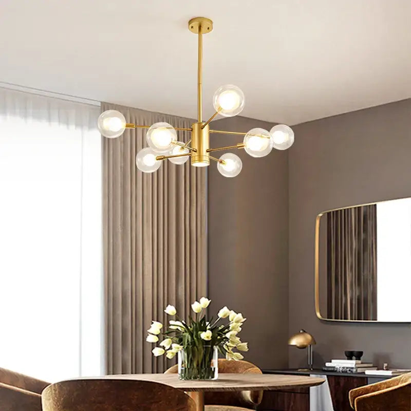 Modern black & gold glass ball chandelier living room pendant light
