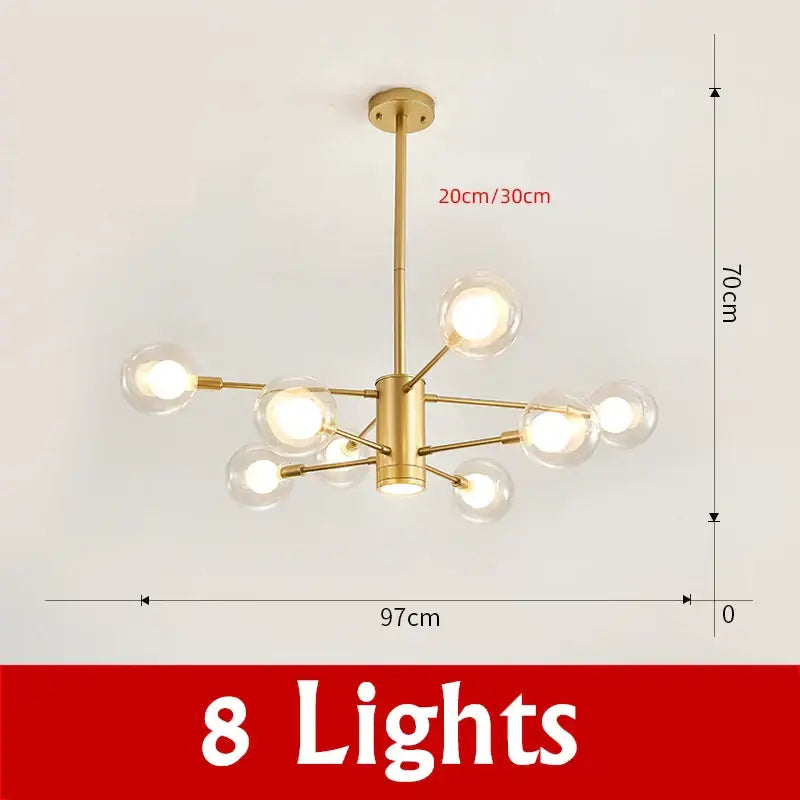 Modern black & gold glass ball chandelier living room pendant light
