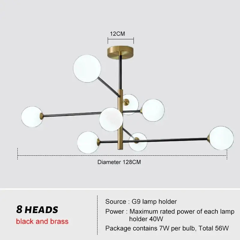 DecorBites™ Glass Brass Chandelier: Nordic Modern Pendant Lights for Home, Living Room, Bedroom, Restaurant