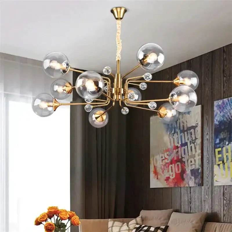 Decorbites glass bubble chandelier gold and crystal living room light