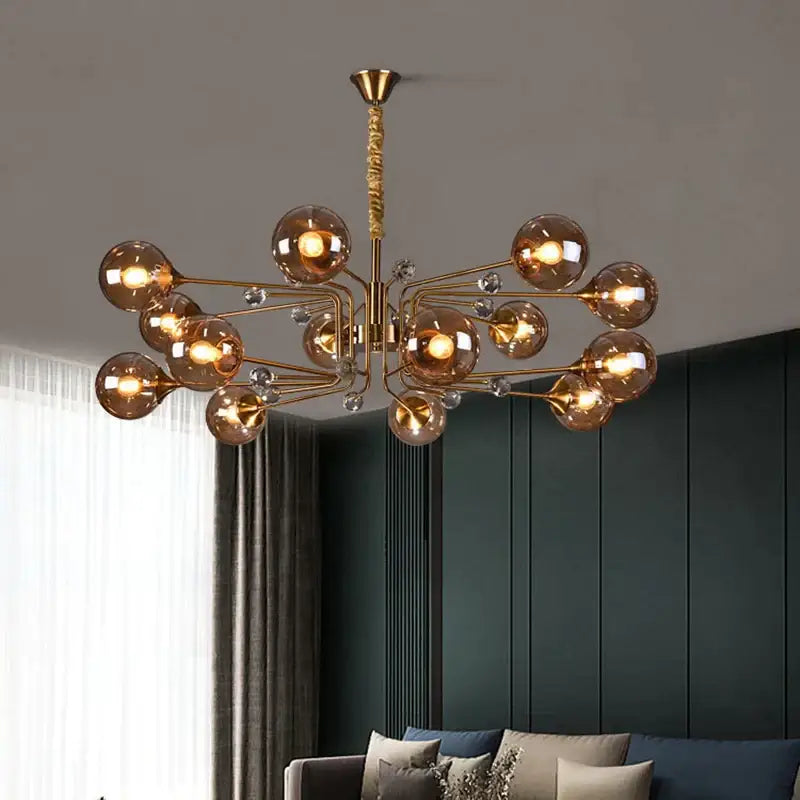 Decorbites glass bubble chandelier gold and crystal living room light