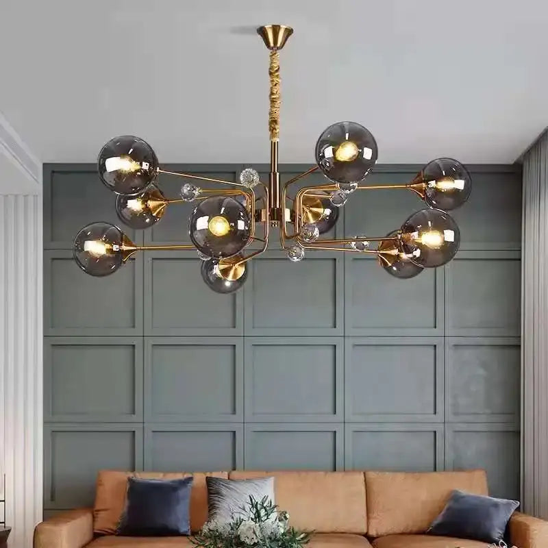Decorbites glass bubble chandelier gold and crystal living room light