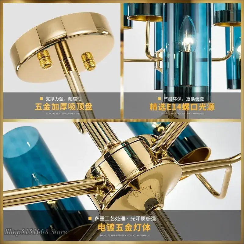 Decorbites glass chandelier blue and gold luxury dining room light