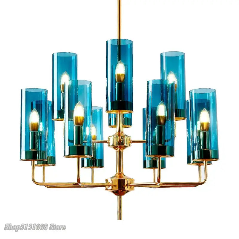 Decorbites glass chandelier blue and gold luxury dining room light