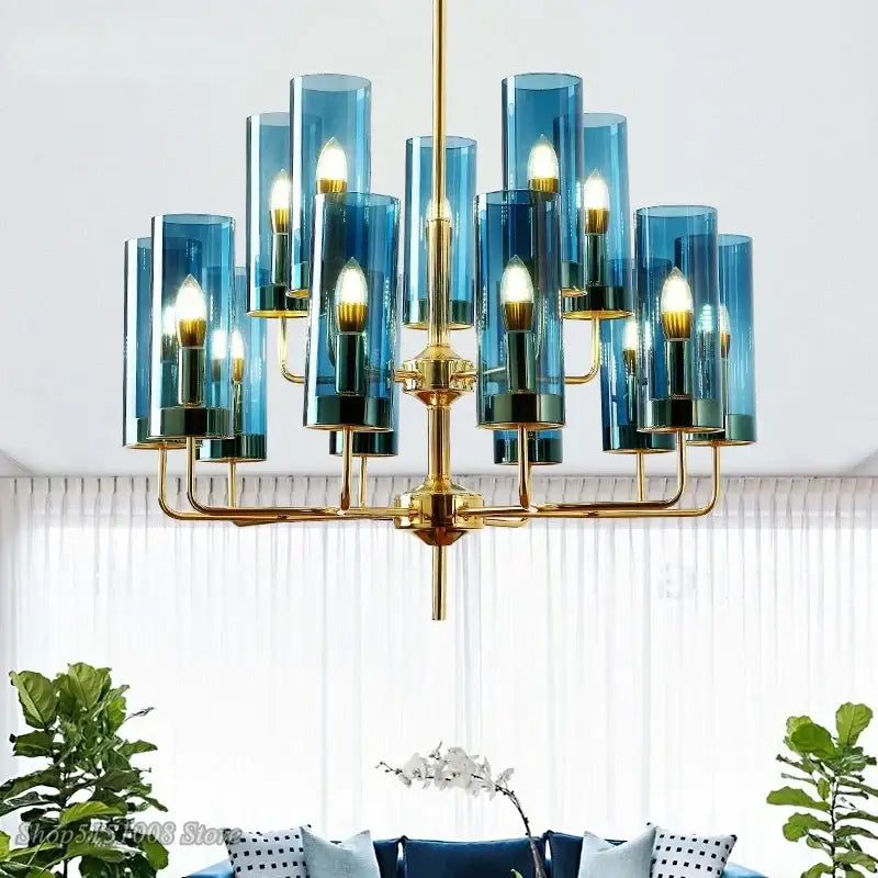 Decorbites glass chandelier blue and gold luxury dining room light
