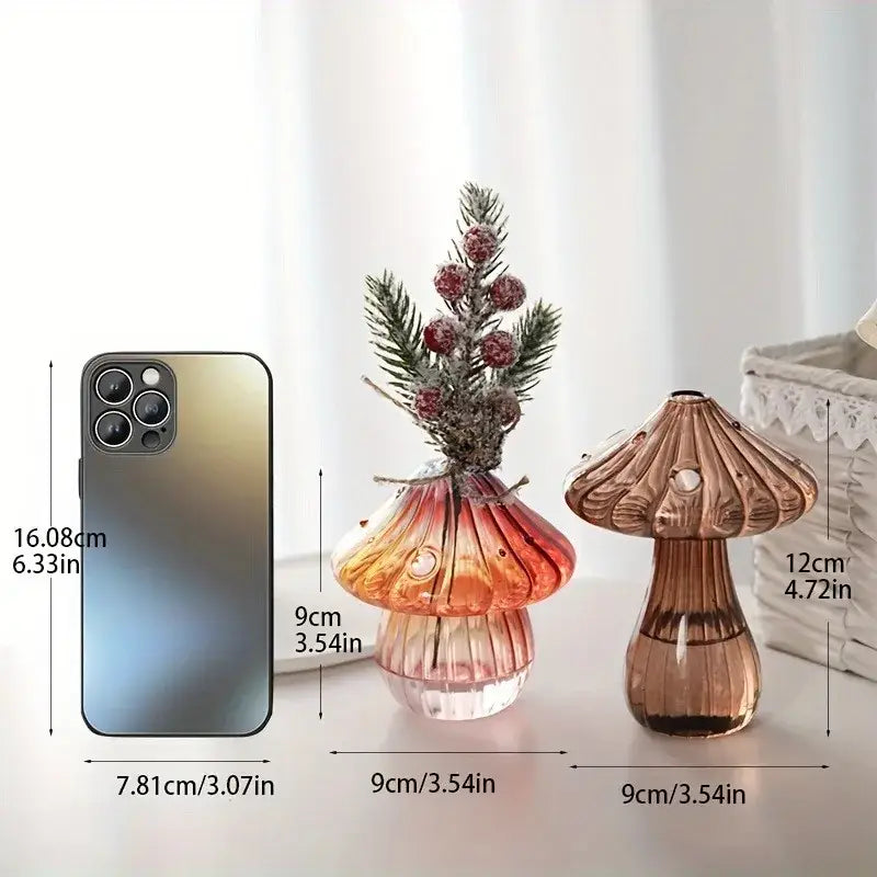 Colorful glass mushroom hydroponic planter set for garden and home