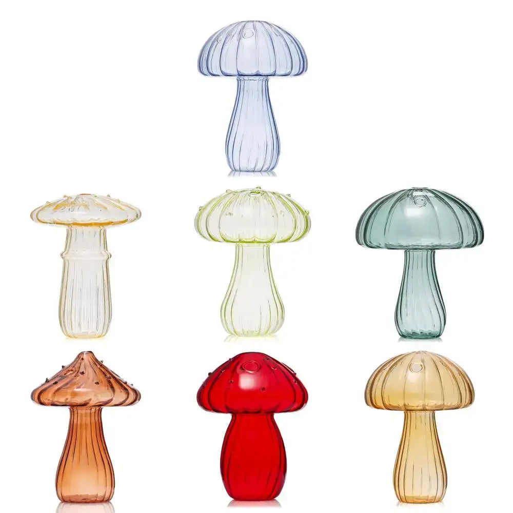 Colorful translucent glass mushroom shaped vase set living room decor