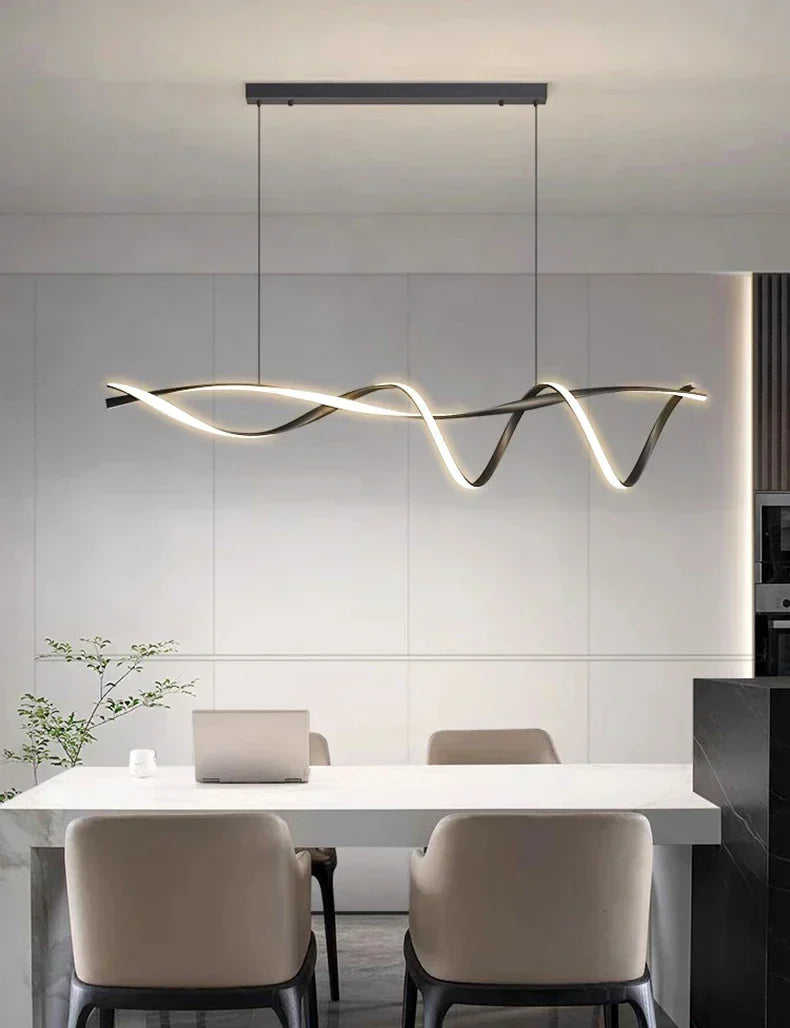 Modern black & gold wave led glass pendant light dining room