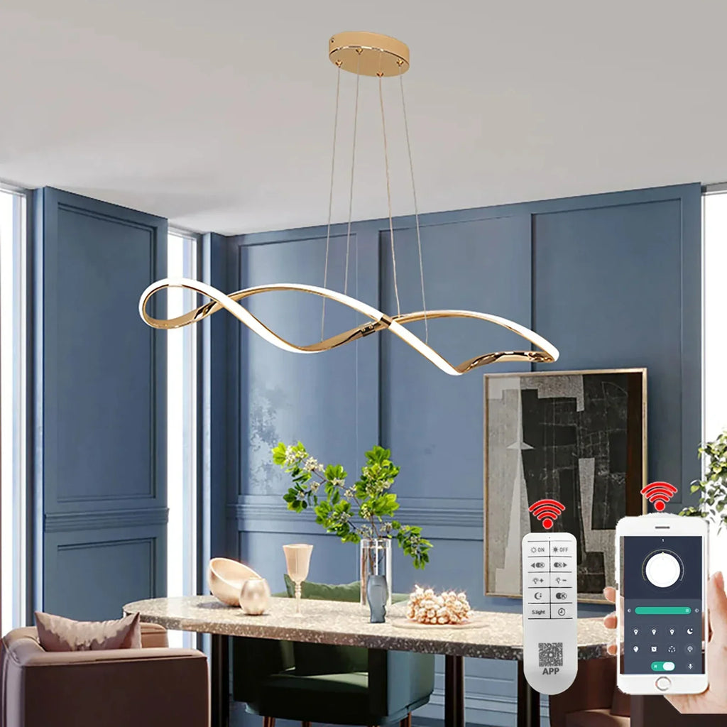 Modern black & gold wave led glass pendant light dining room