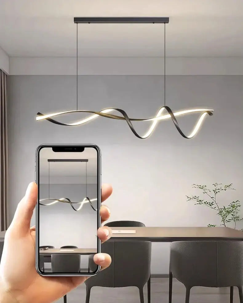 Modern black & gold wave led glass pendant light dining room