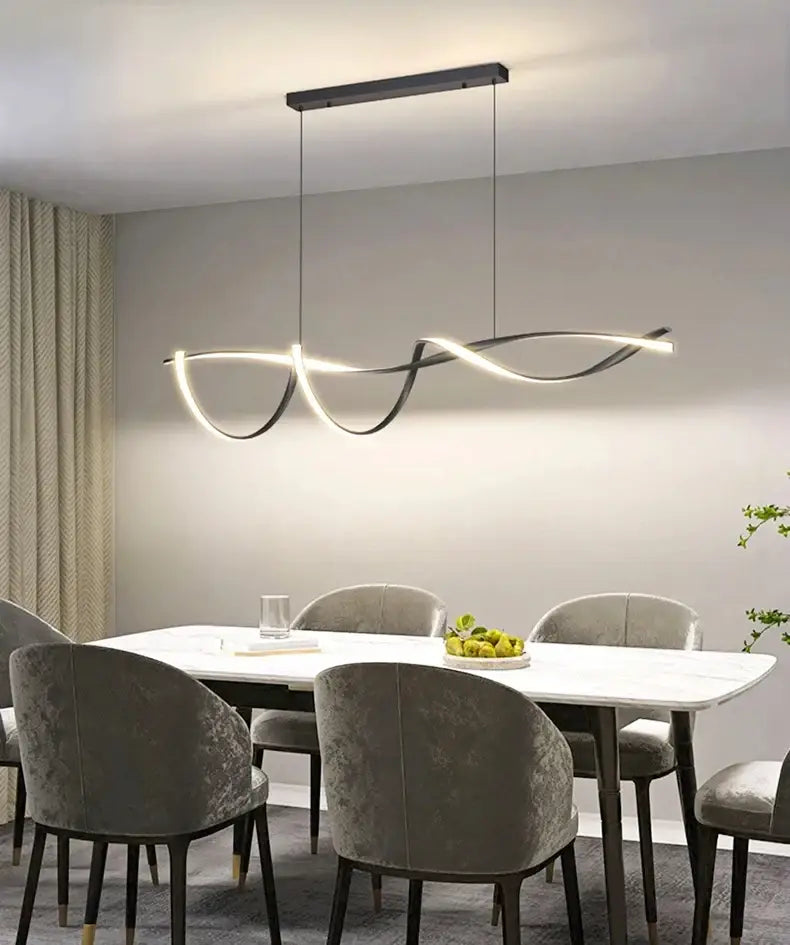 Modern black & gold wave led glass pendant light dining room