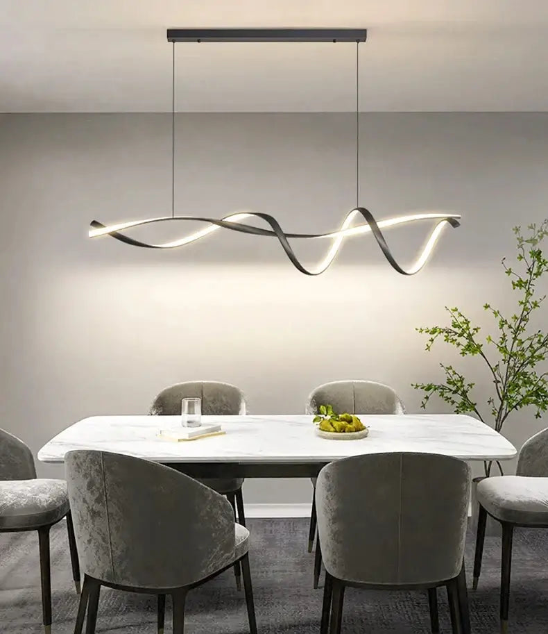 Modern black & gold wave led glass pendant light dining room