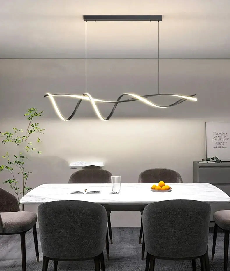 Modern black & gold wave led glass pendant light dining room