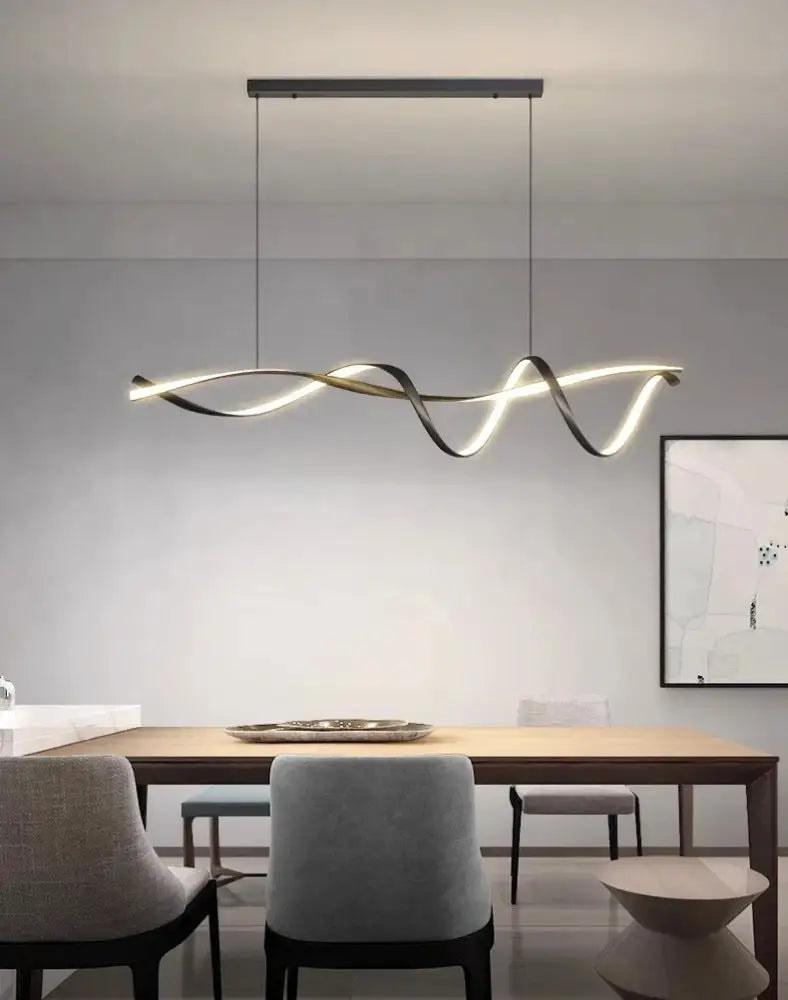 Modern black & gold wave led glass pendant light dining room