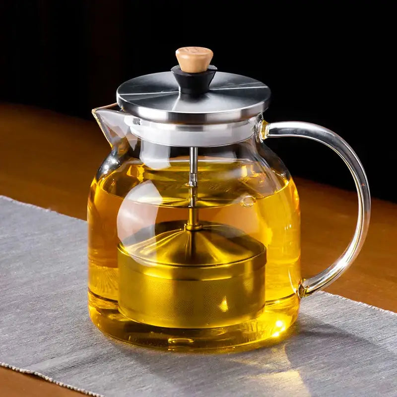 Modern glass tea pot with wood handle kitchen infuser kettle