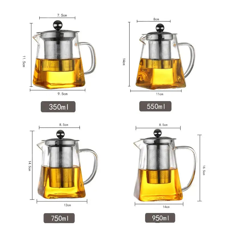 Modern clear glass tea pot with stainless steel infuser kitchen decor