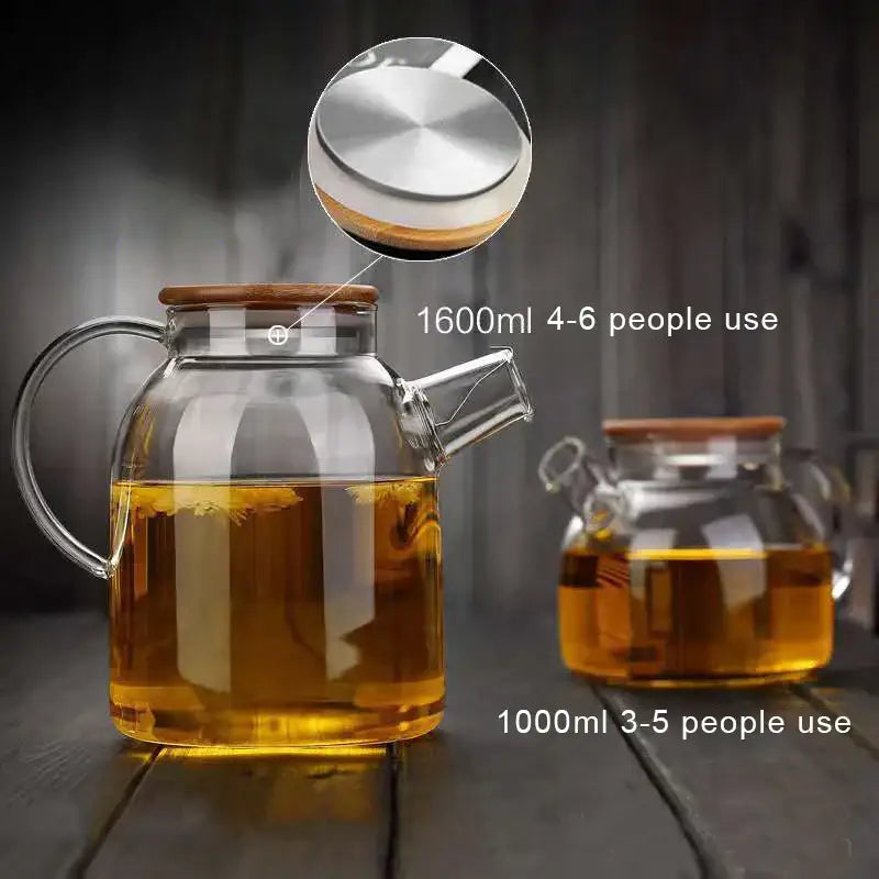 Minimalist glass teapot with wooden lid kitchen cold water jug