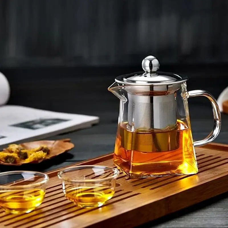Modern glass teapot with stainless steel infuser kitchen tea kettle
