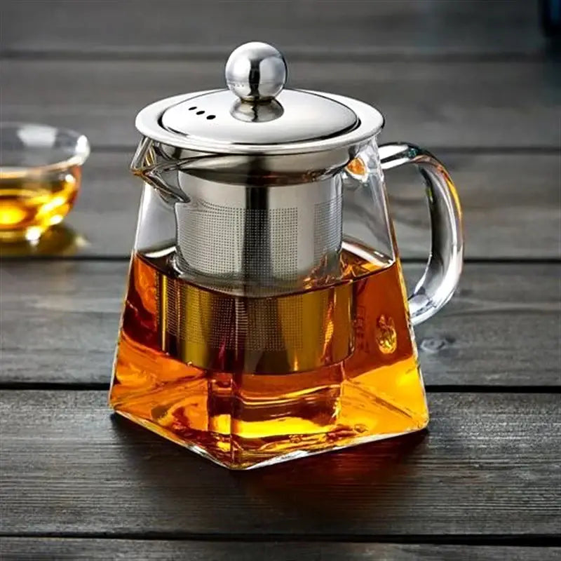 Modern glass teapot with stainless steel infuser kitchen tea kettle