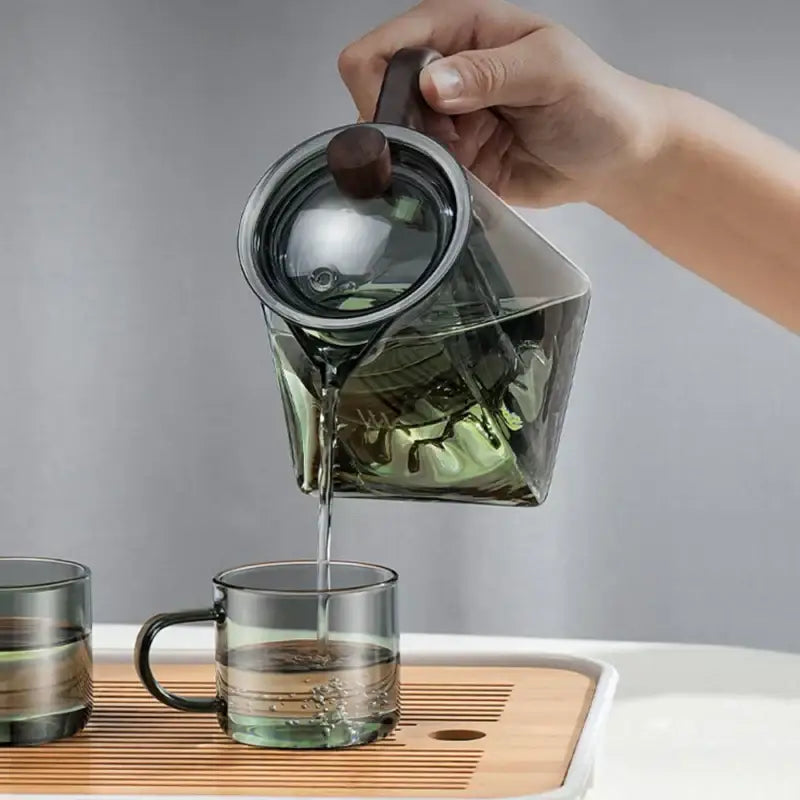 Mountain base glass teapot with wood handle – kitchen infuser teaware