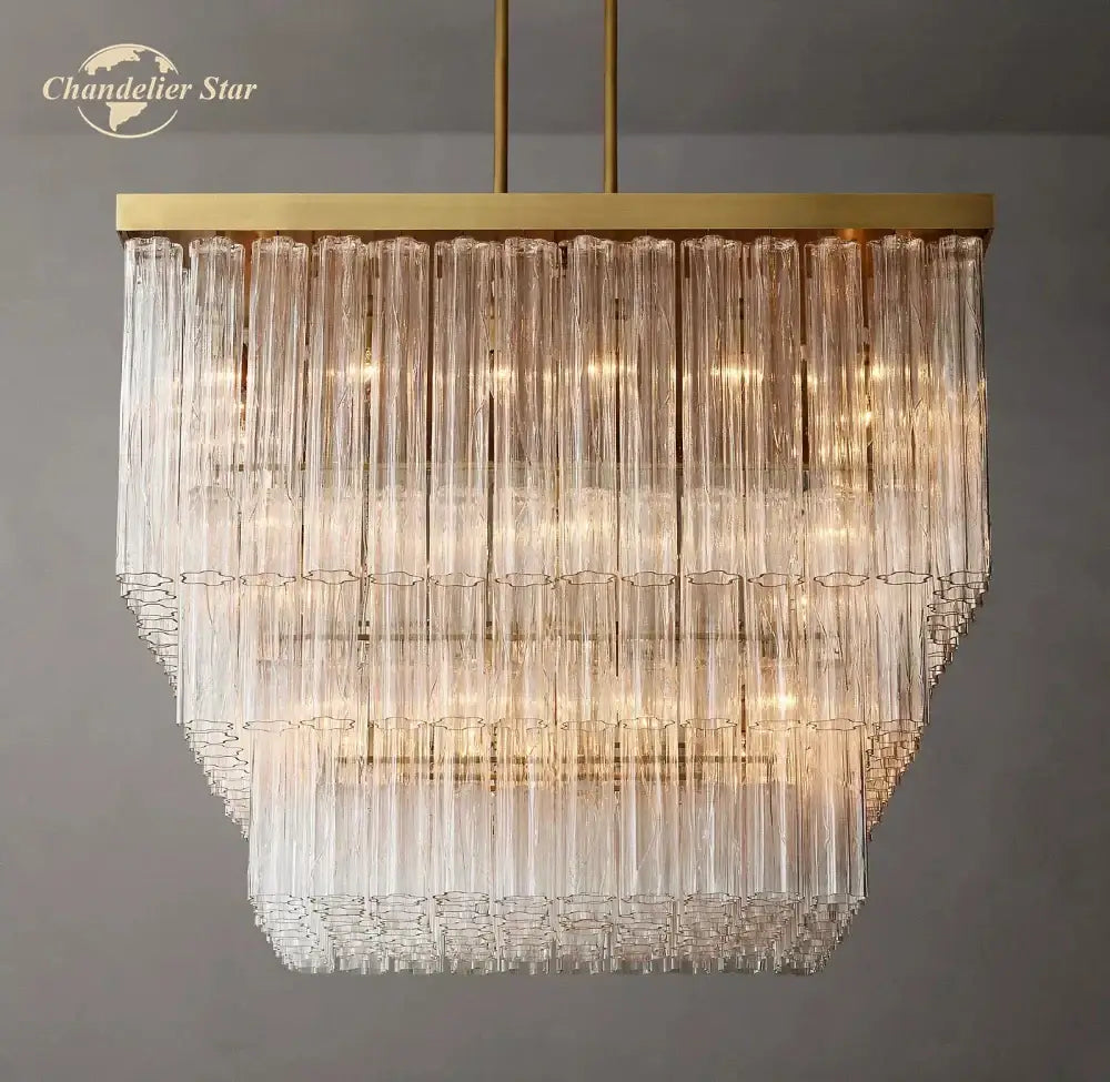 Modern black glass tube led square chandelier dining room light