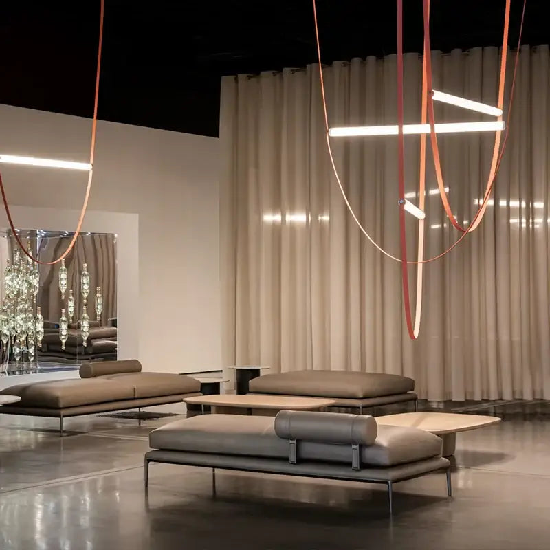 Modern leather wrapped copper tube pendant light living room