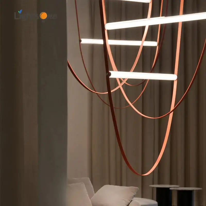 Modern leather wrapped copper tube pendant light living room